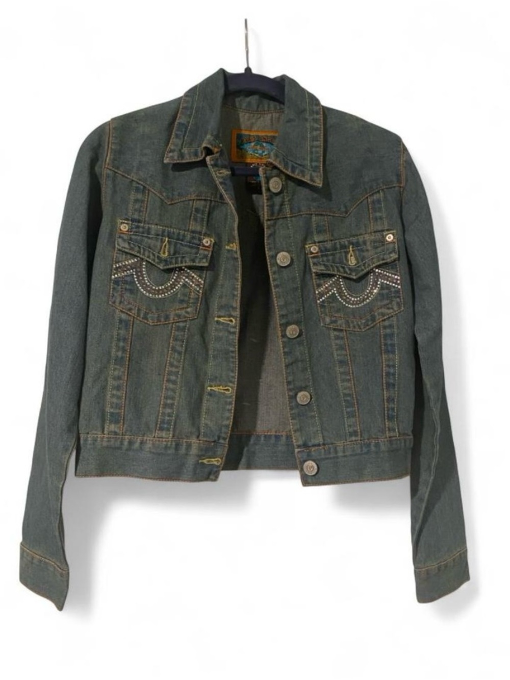 Embellished Women's Denim Jacket - Olive Green